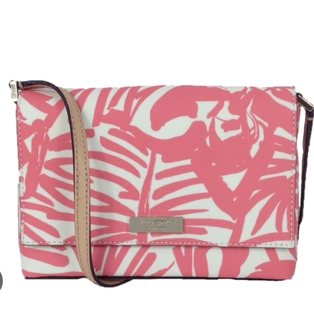 Kate Spade, EUC, Crossbody Bag, Leaf Print, Snap Closure, Color Pink, White - Picture 1 of 13